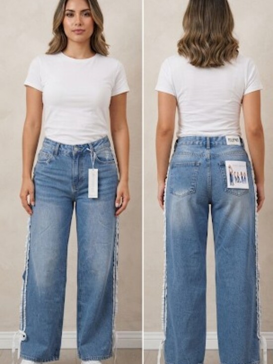 Telepatia Denim - Low Rise Wide Leg Side-Stripe Women’s Jeans - Light Blue Size 3/26